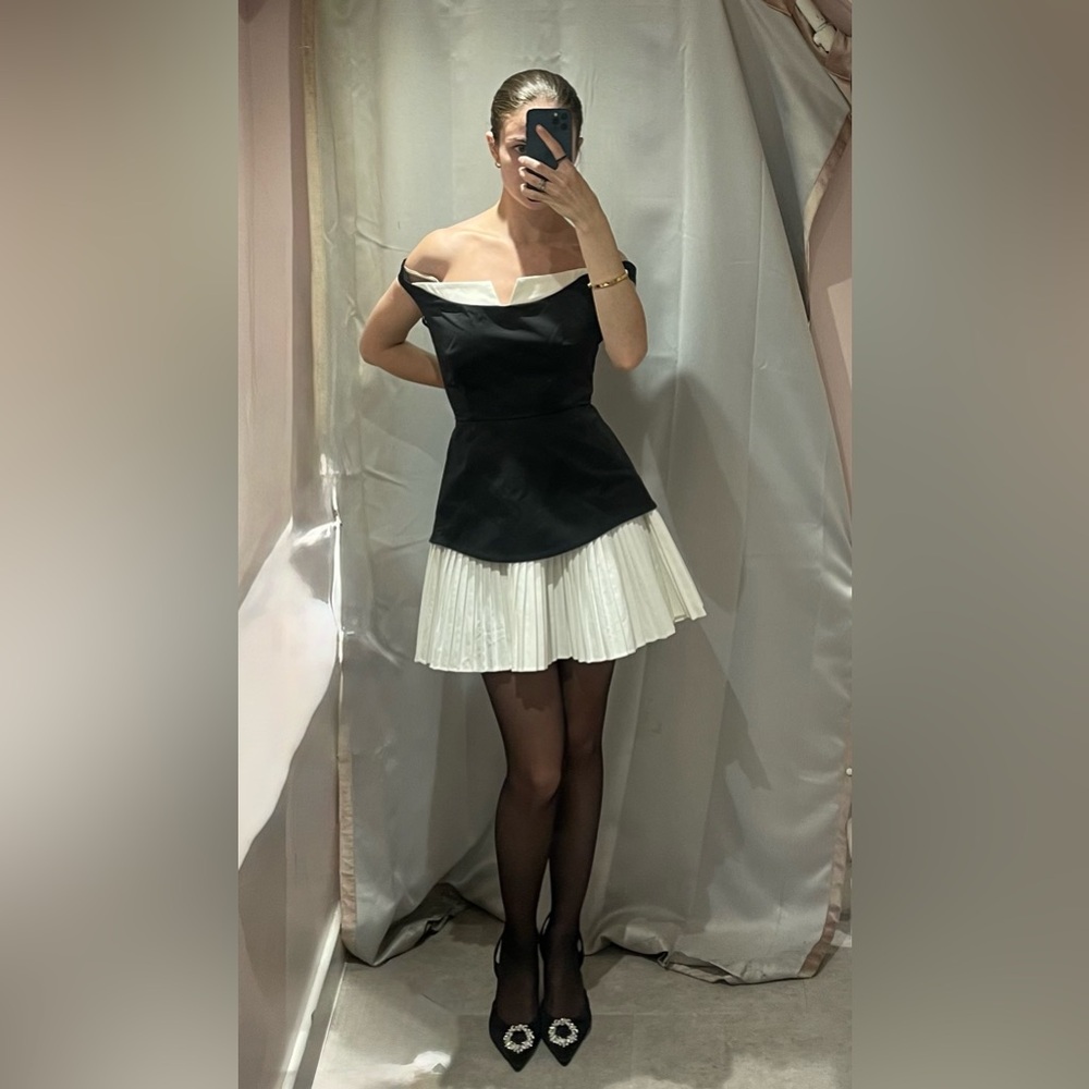 Black & White Pleated Mini Dress